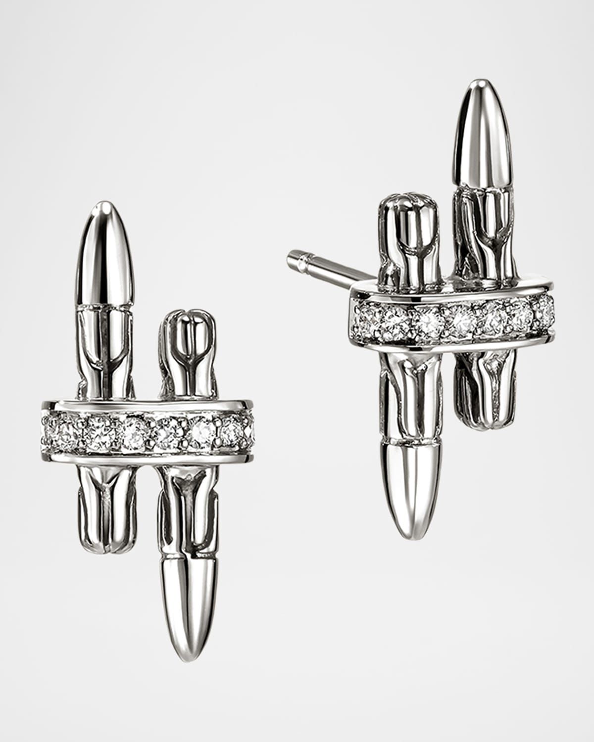 Men & apos;s Sterling Silver Spear Stud Earrings with Diamonds
