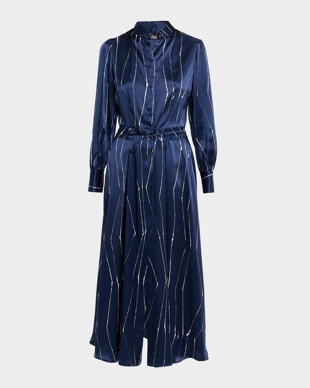 Long-Sleeve Abstract-Print Silk Maxi Shirtdress