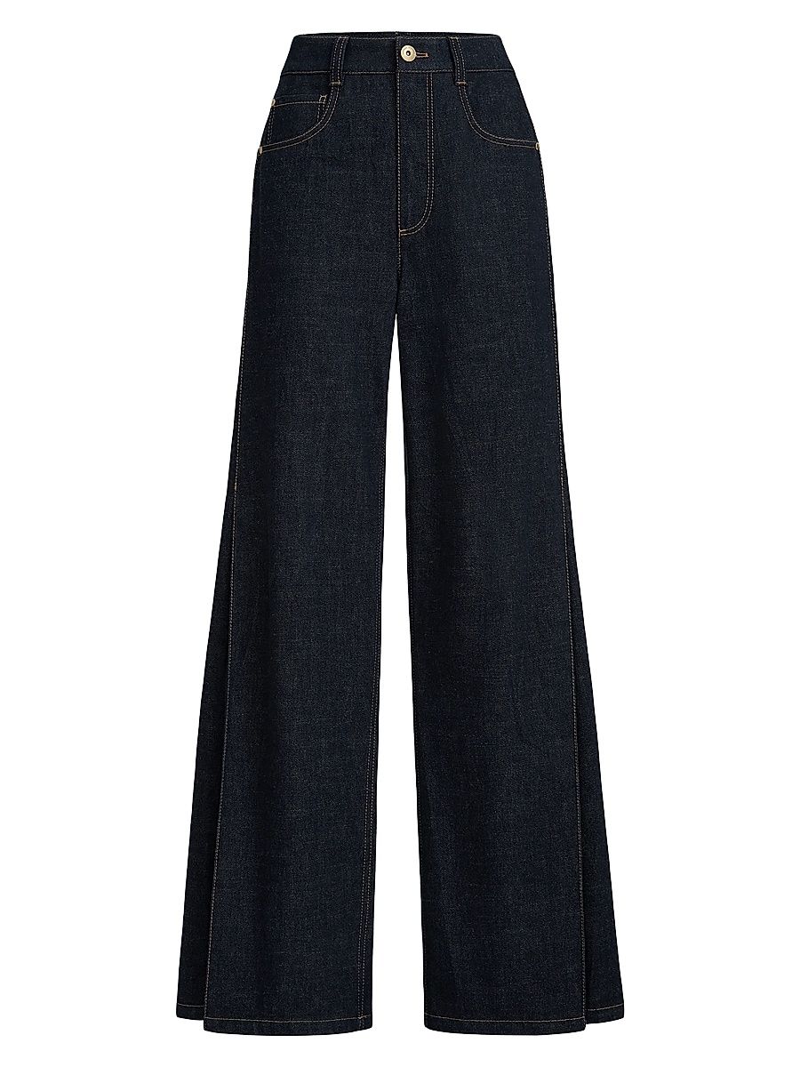 Women's No Fade Denim Loose Flared Jeans with Monili - Denim - Size 4