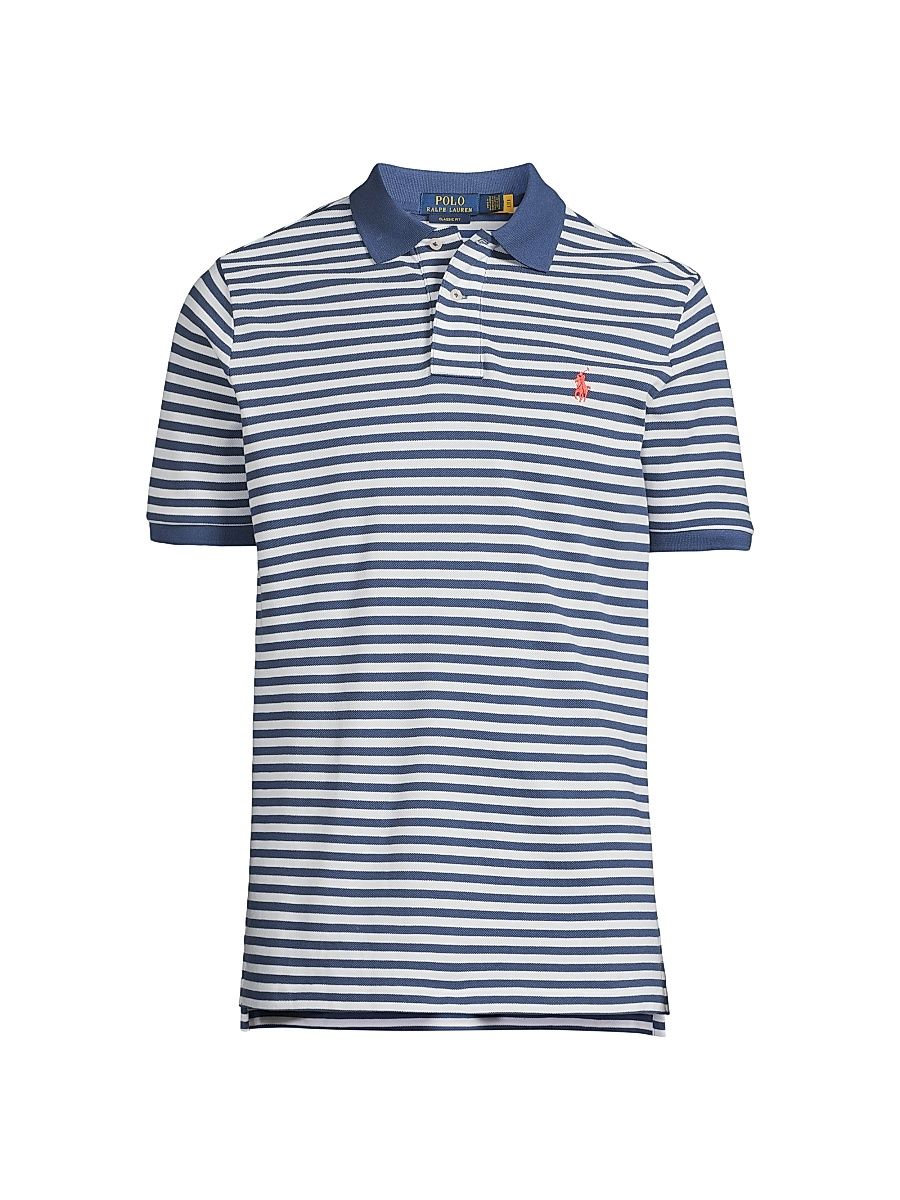 Men's Striped Cotton Mesh Polo Shirt - Old Royal White - Size XXL