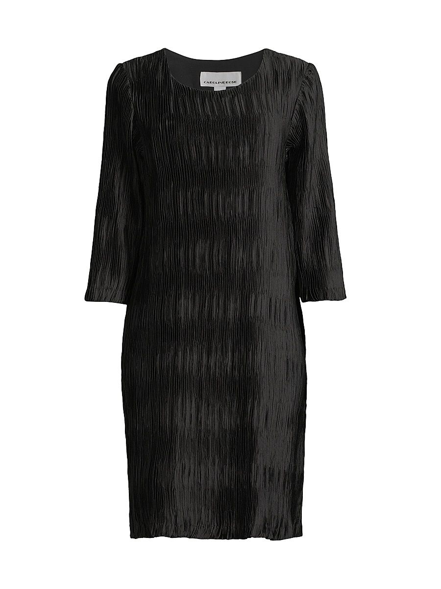 Women's Plissé Three-Quarter Sleeve Dress - Black - Size Medium