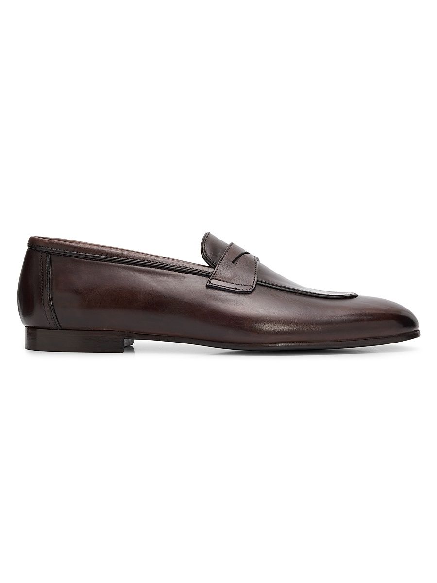 Men's Leather Penny Loafers - Dark Brown - Size 9