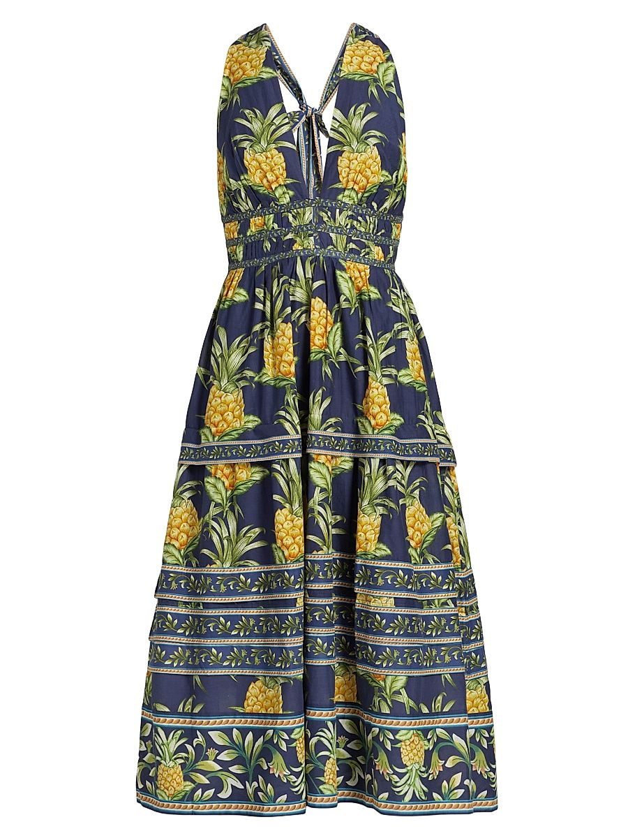 Women's Delicate Pineapple Midi-Dress - Navy Blue - Size XL