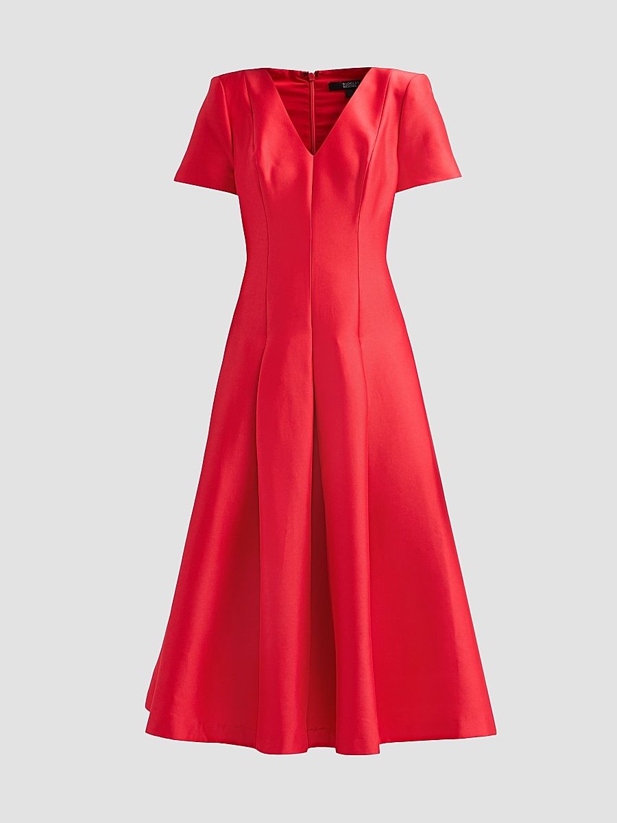 Women's Stretch Mikado V-Neck Midi Dress - Red - Size 0