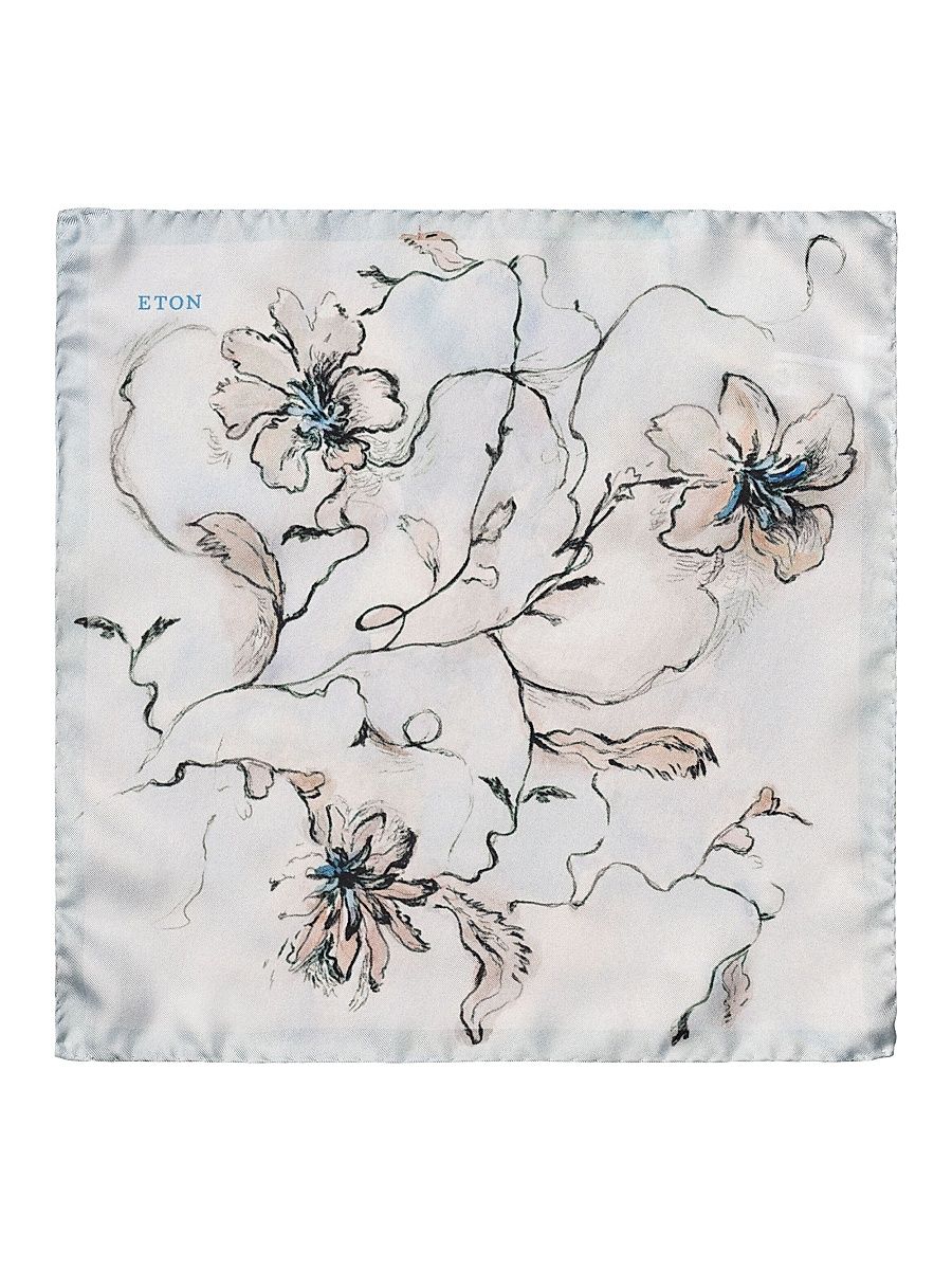 Men's Floral Silk Pocket Square - Blue