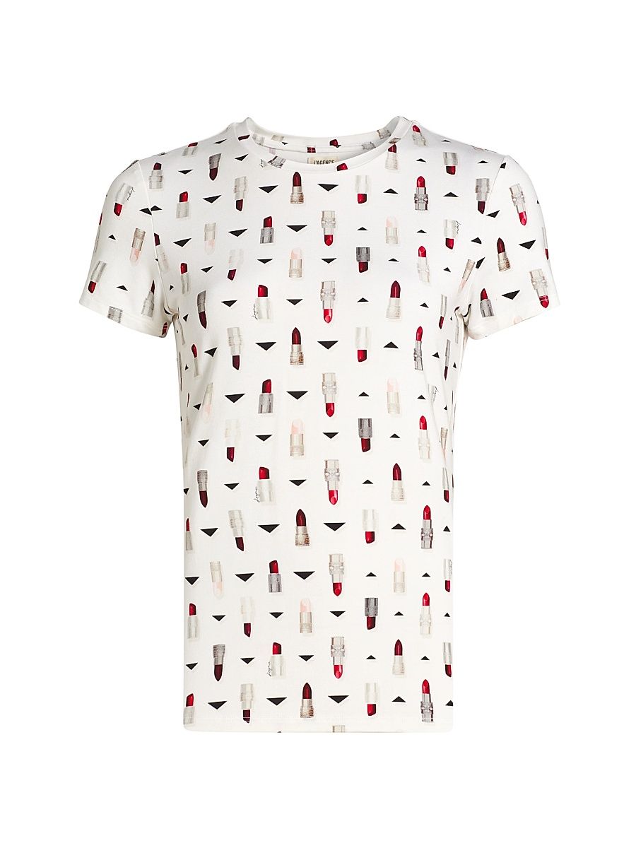 Women's Ressi Lipstick-Print T-Shirt - Ivory Lipstick Geometric - Size XL