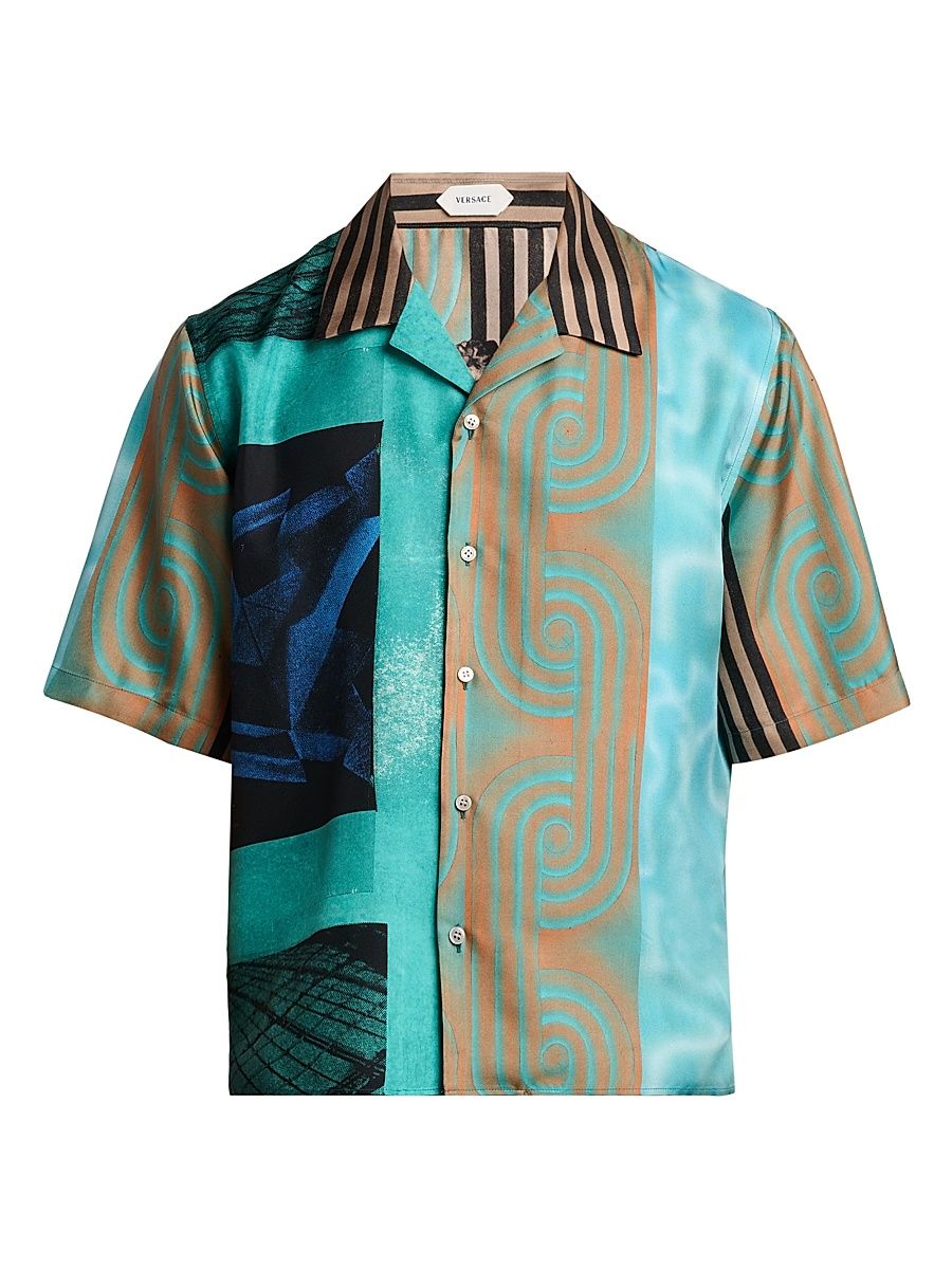 Men's Printed Silk Camp Shirt - Size 44