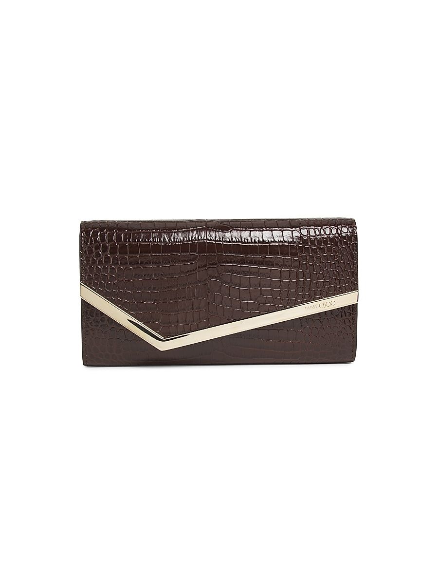 Women's Emmie Croc-Embossed Leather Clutch - Chocolate Light Gold