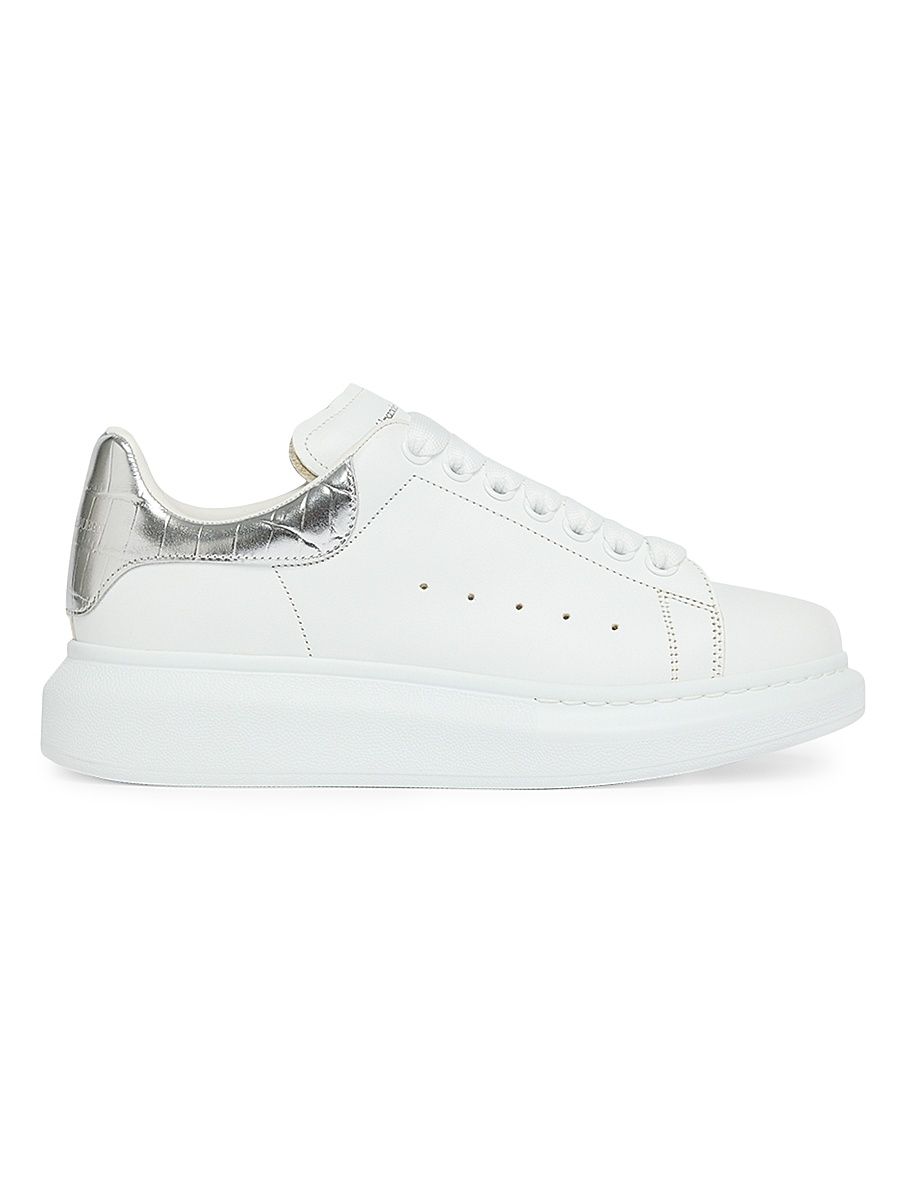 Women's Oversized Metallic Leather Low-Top Sneakers - White - Size 10.5