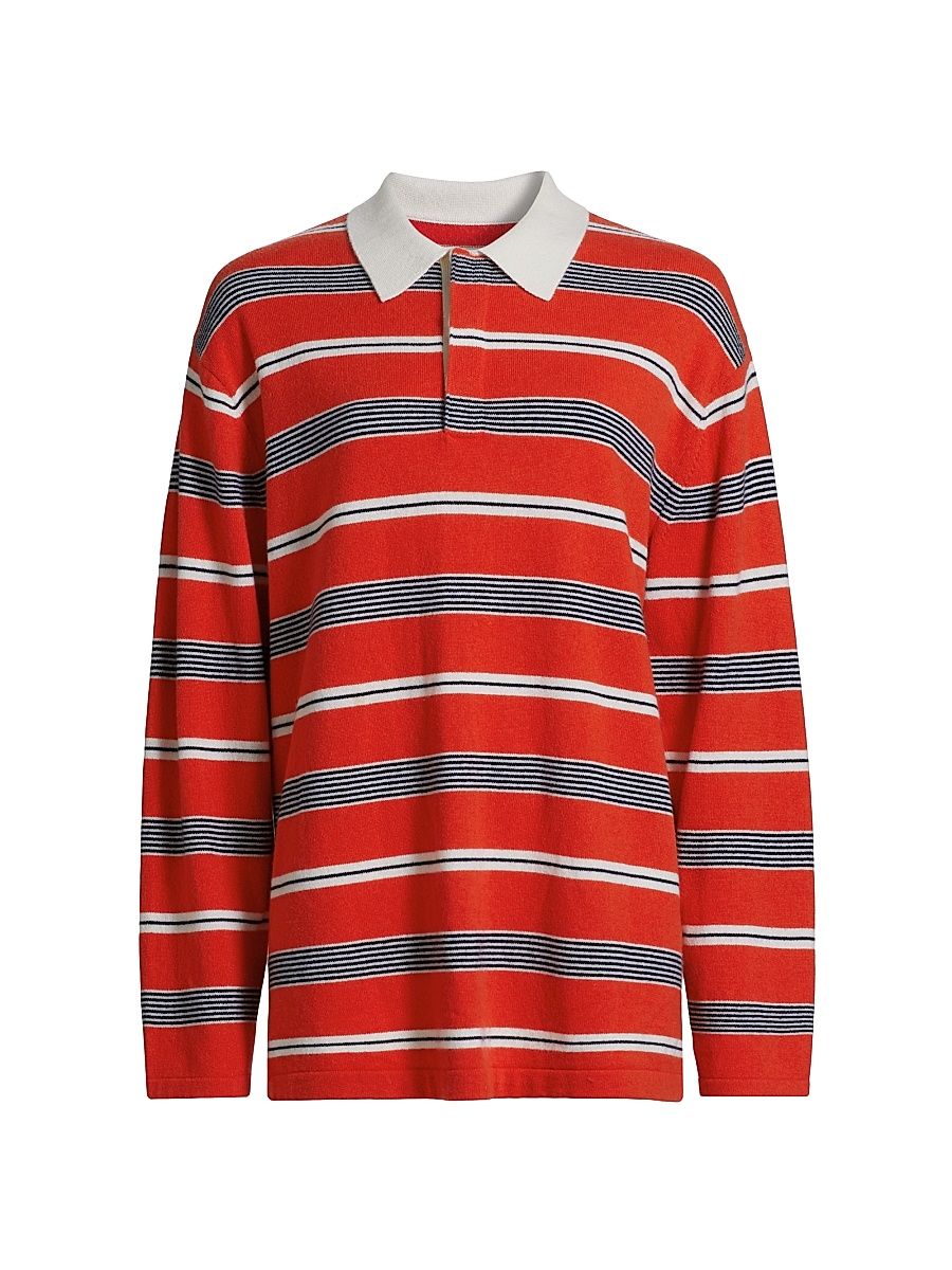 Women's Striped Rugby Collared Shirt - Cherry Combo - Size Large