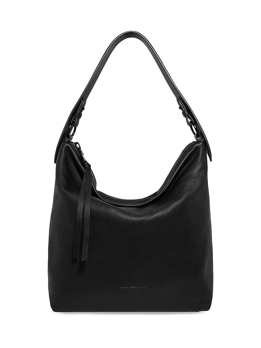 Women's Ava Leather Ziptop Hobo Bag - Black