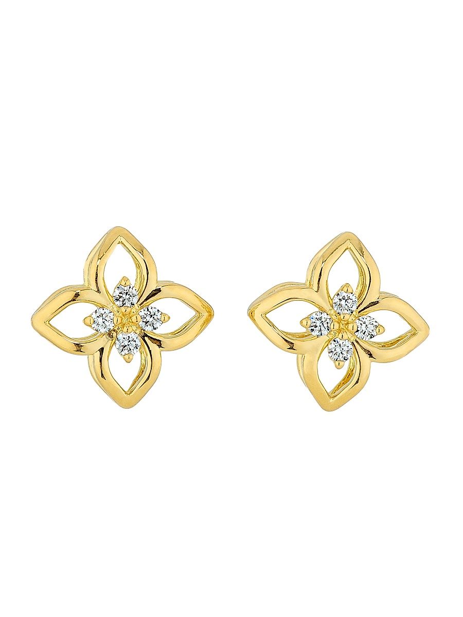 Women's Venetian Princess 18K Yellow Gold & 0.12 TCW Diamond Flower Stud Earrings - Yellow Gold