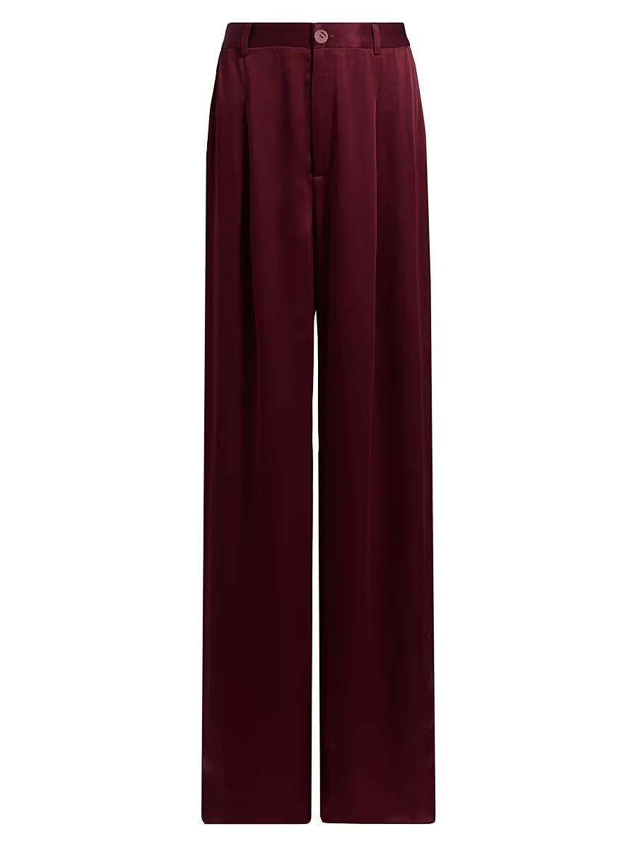 Women's Pleated-Front Satin Pants - Crimson - Size 14