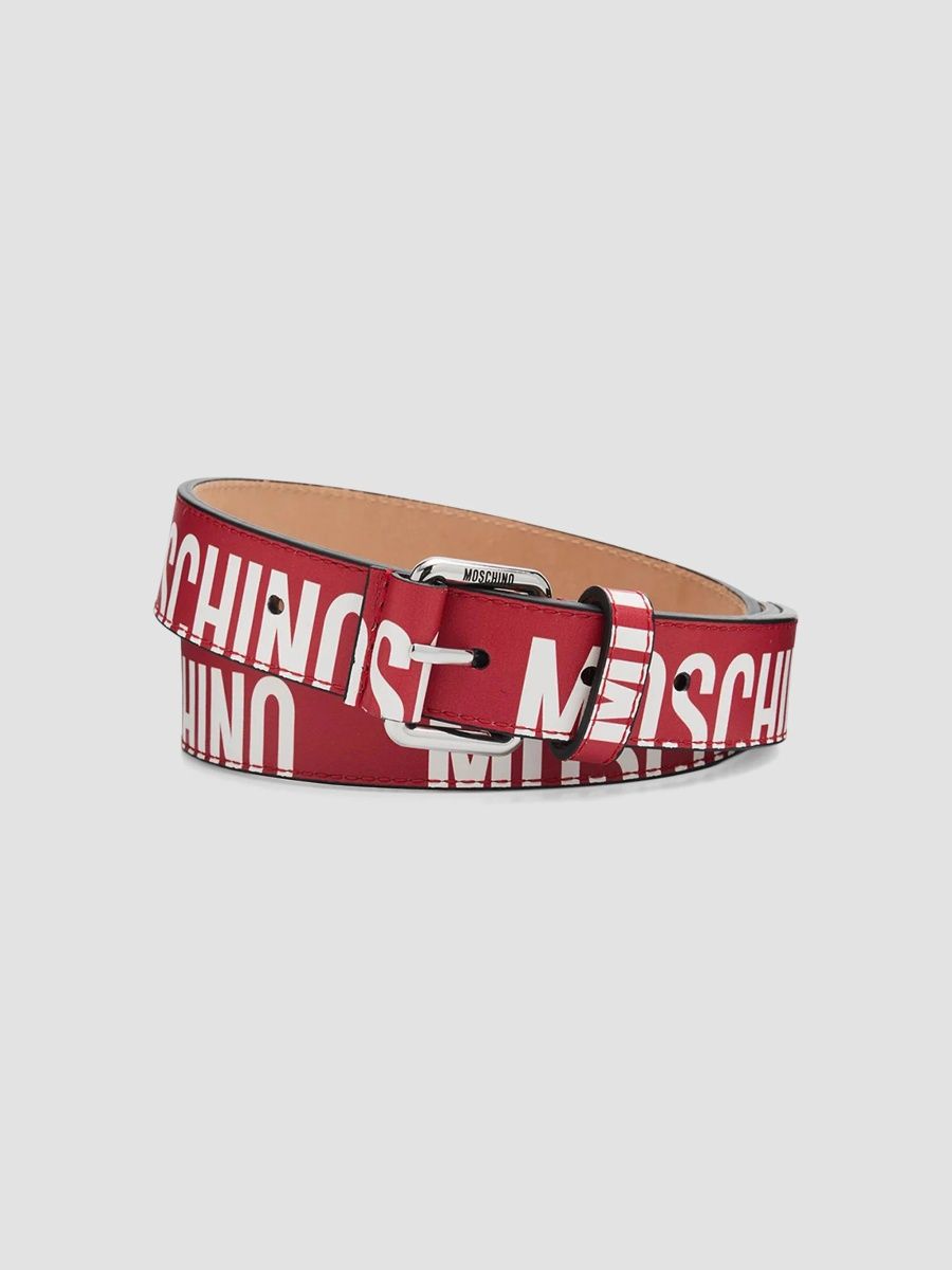 Moschino Men's Logo Leather Belt - Red - Size 38