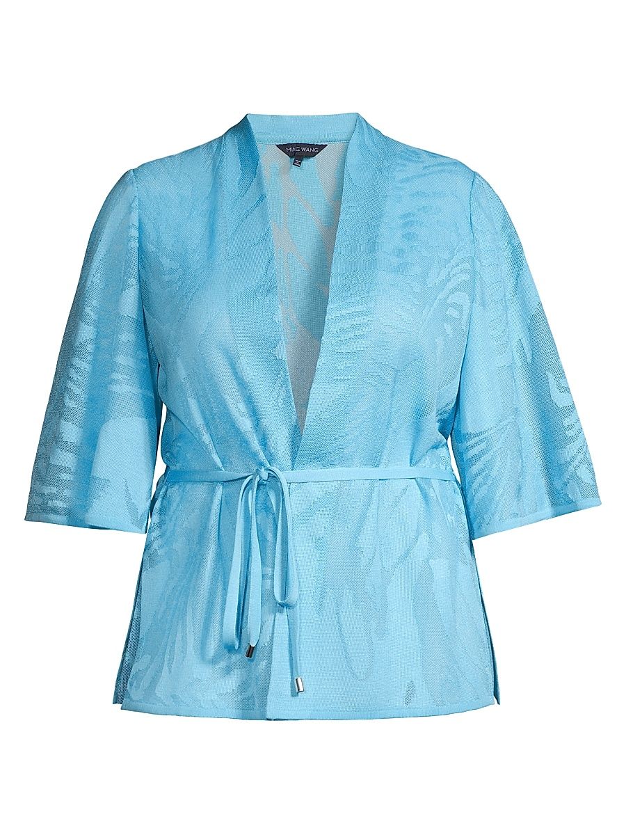 Women's Belted Knit Jacquard Sweater - Dew Blue - Size 28