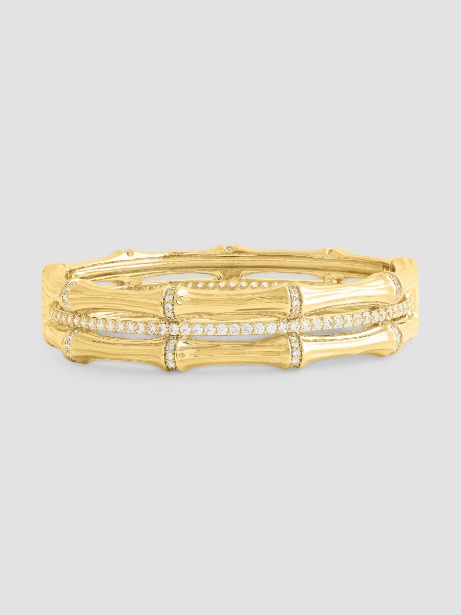 Anabel Aram Women's Bamboo 18K-Gold-Plated & Cubic Zirconia Hinged Bangle - Gold