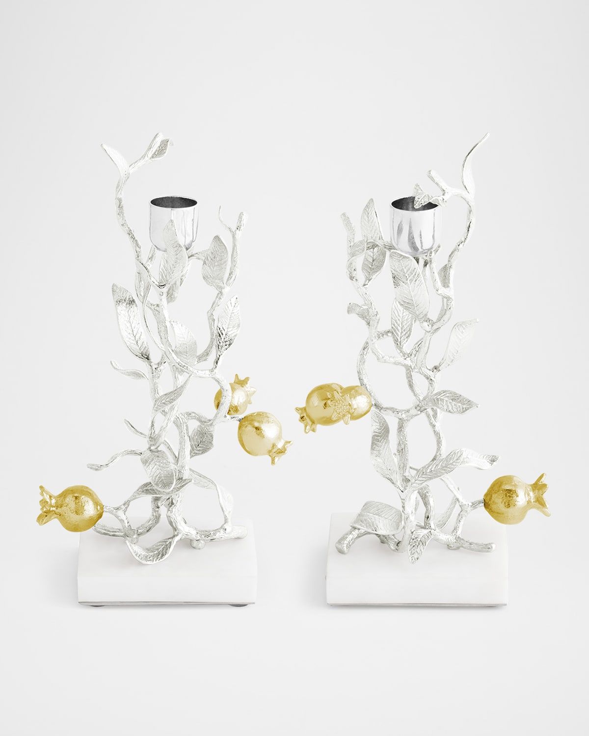 Pomegranate Silver & Gold Candleholders with 24K Goldplate, Set of 2
