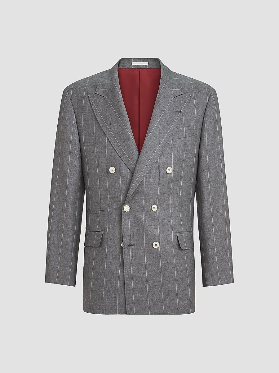 Men's Virgin Wool Chalk Stripe One and A Half Breasted Tailor Blazer - Medium Grey - Size 44