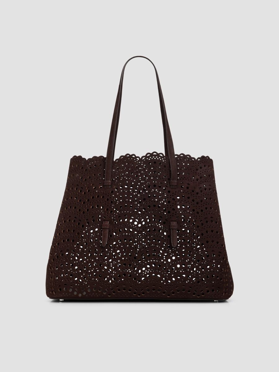ALAÏA Women's Mina 37 Vienne Wave Leather Tote Bag - Dark Brown