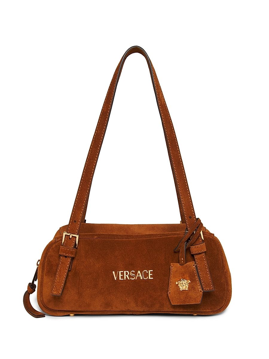 Women's Suede Shoulder Bag - Tobacco Oro Versace