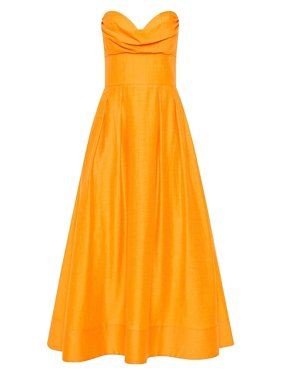 Women's Cera Tie-Waist Strapless Midi-Dress - Marigold - Size 8