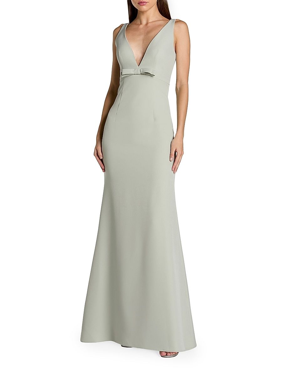 Women's Bow Crepe Sleeveless Mermaid Gown - Sage - Size 16