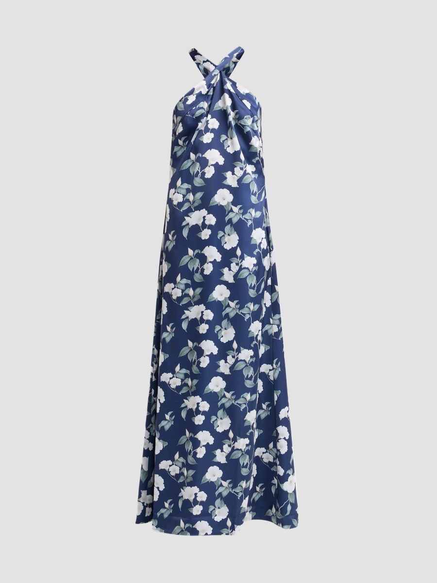 SACHIN BABI Women's Laurant Floral Print Halterneck Gown - Indigo Garden - Size 10