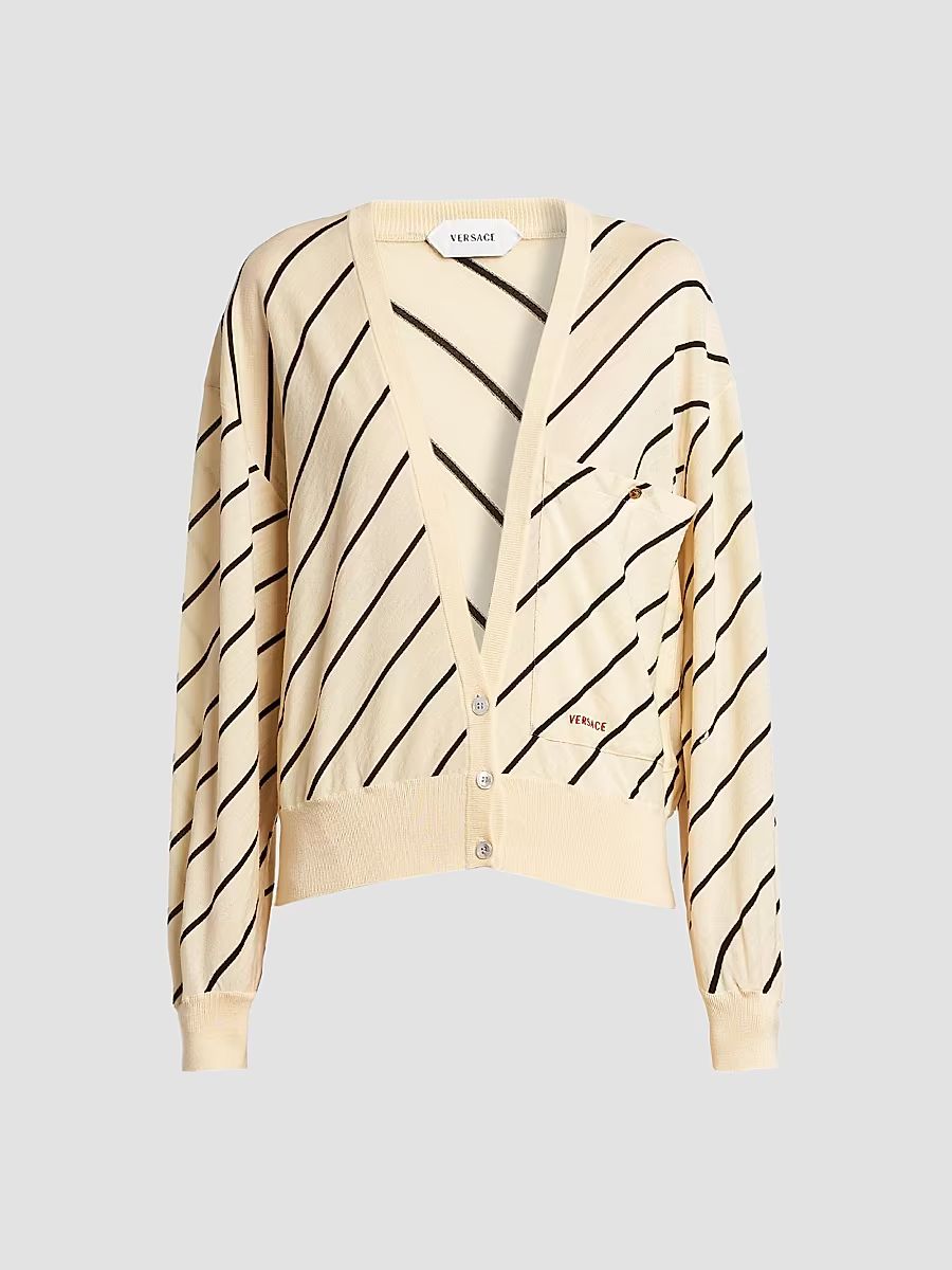 Women's La Vacanza Bias Striped Wool Oversized Cardigan - Cream - Size 8