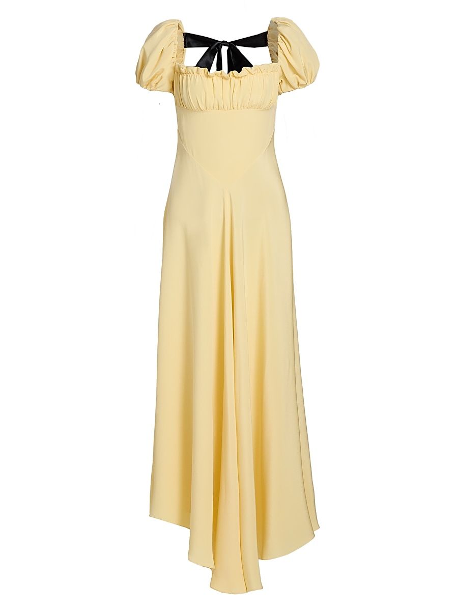 Women's Silk Back Bow Midi-Dress - Yellow - Size 10