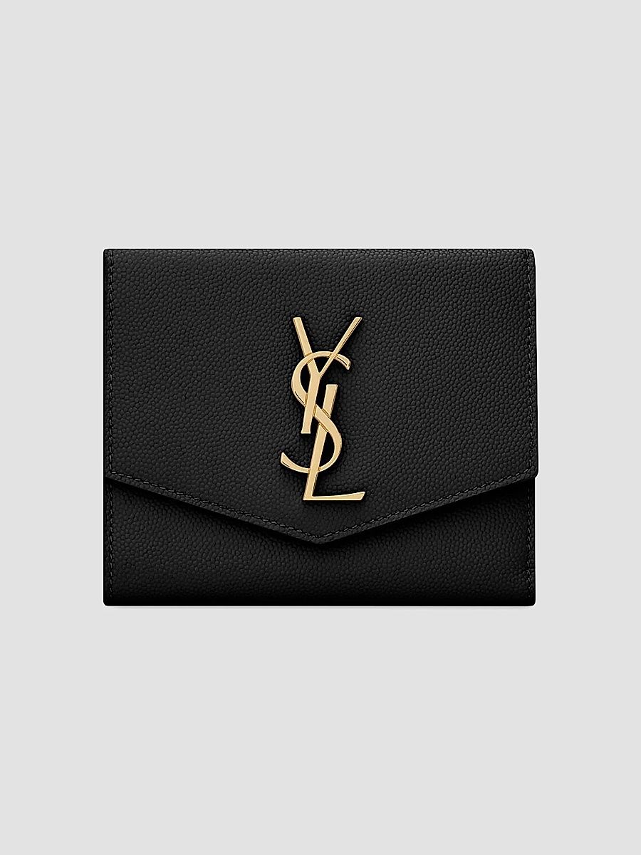 Saint Laurent Women's Uptown Compact Wallet in Grain De Poudre Embossed Leather - Nero