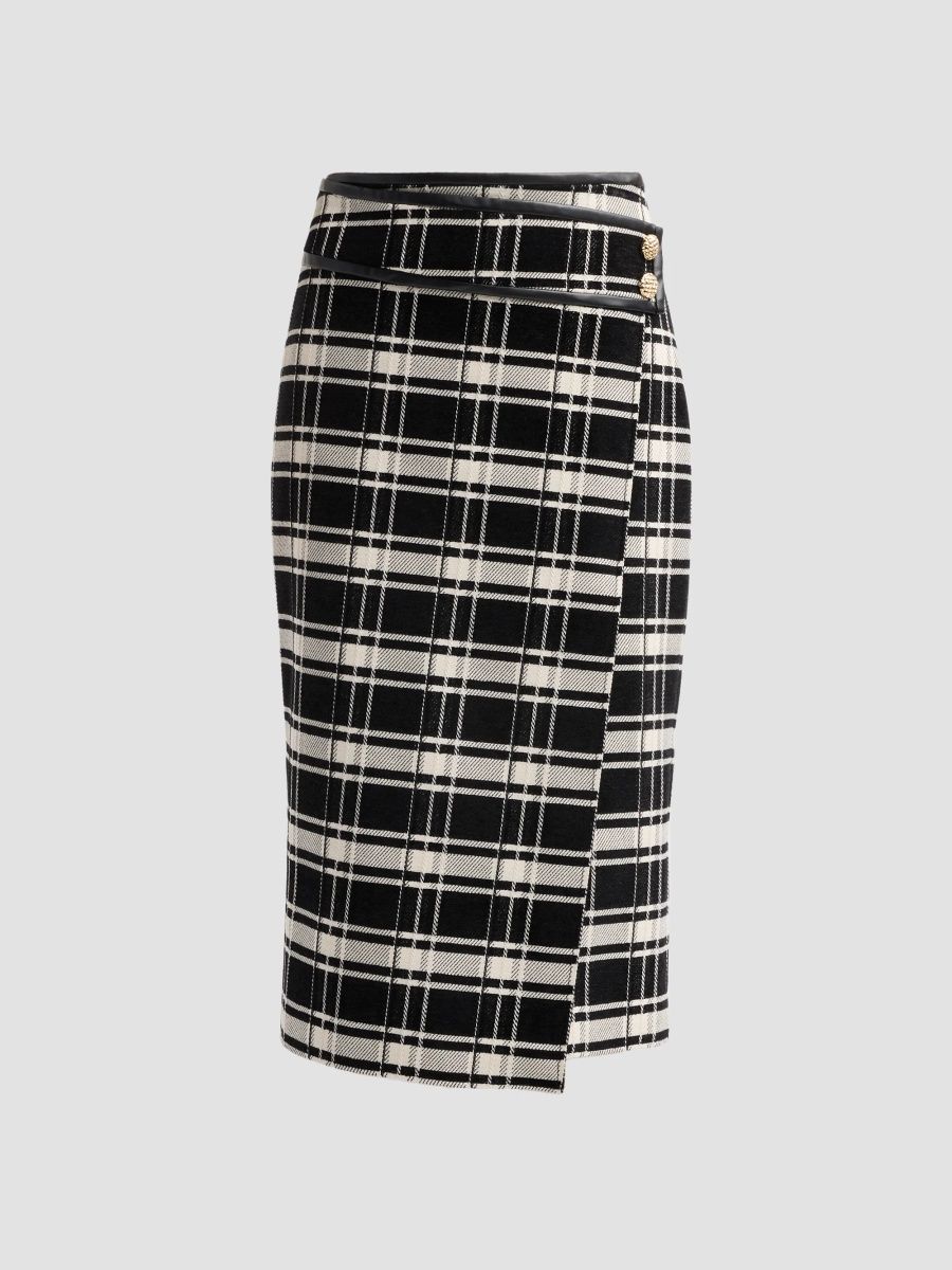 Milly Women's Rina Plaid Midi Skirt - Black White - Size 12