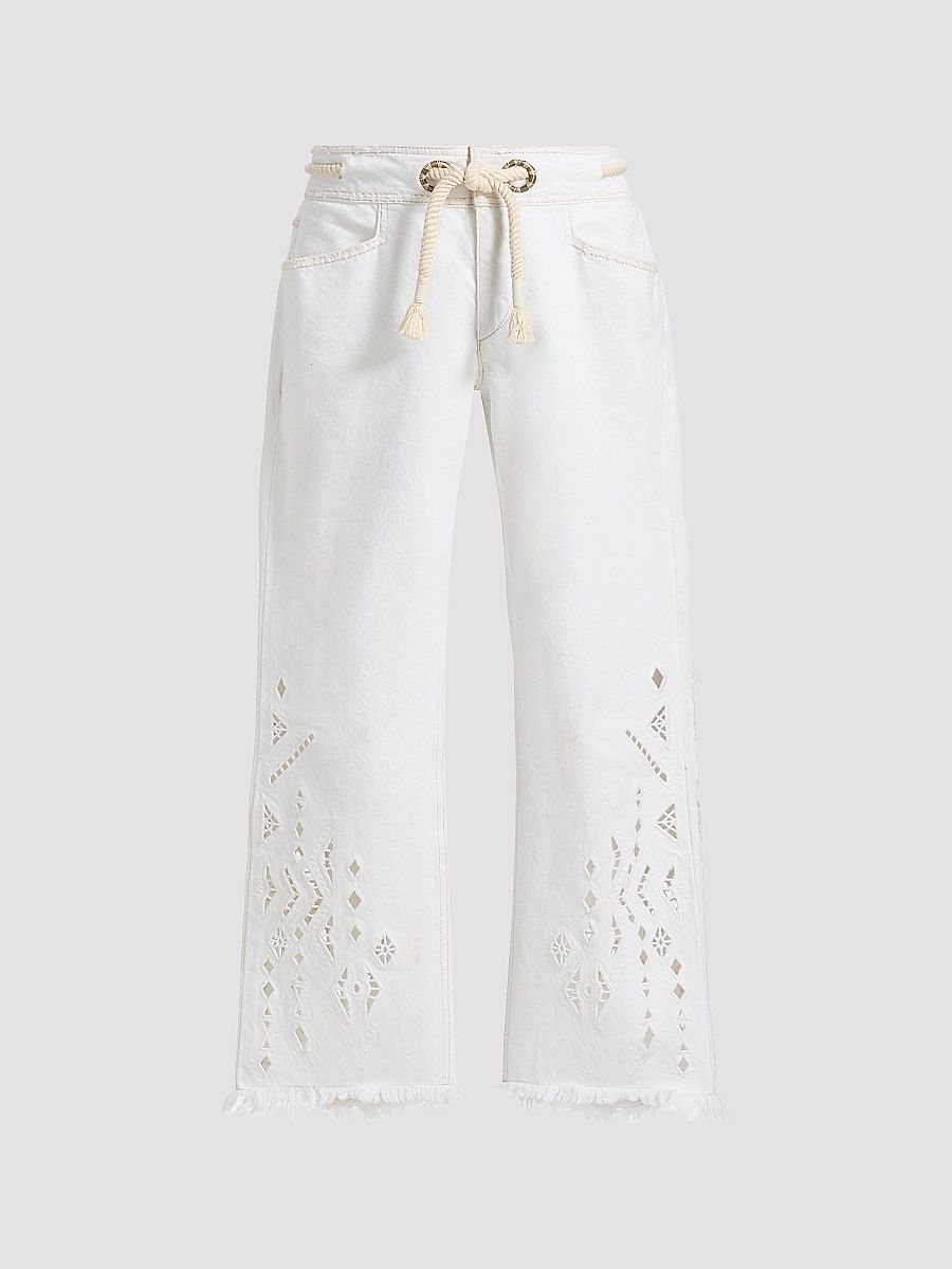 Isabel Marant Women's Alison Eyelet Tie-Waist Crop Jeans - White - Size 6