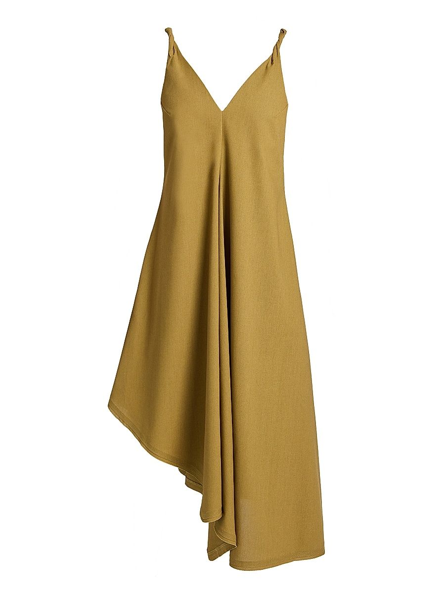 Women's Asymmetric Twist Strap Billow Midi-Dress - Olive - Size 16