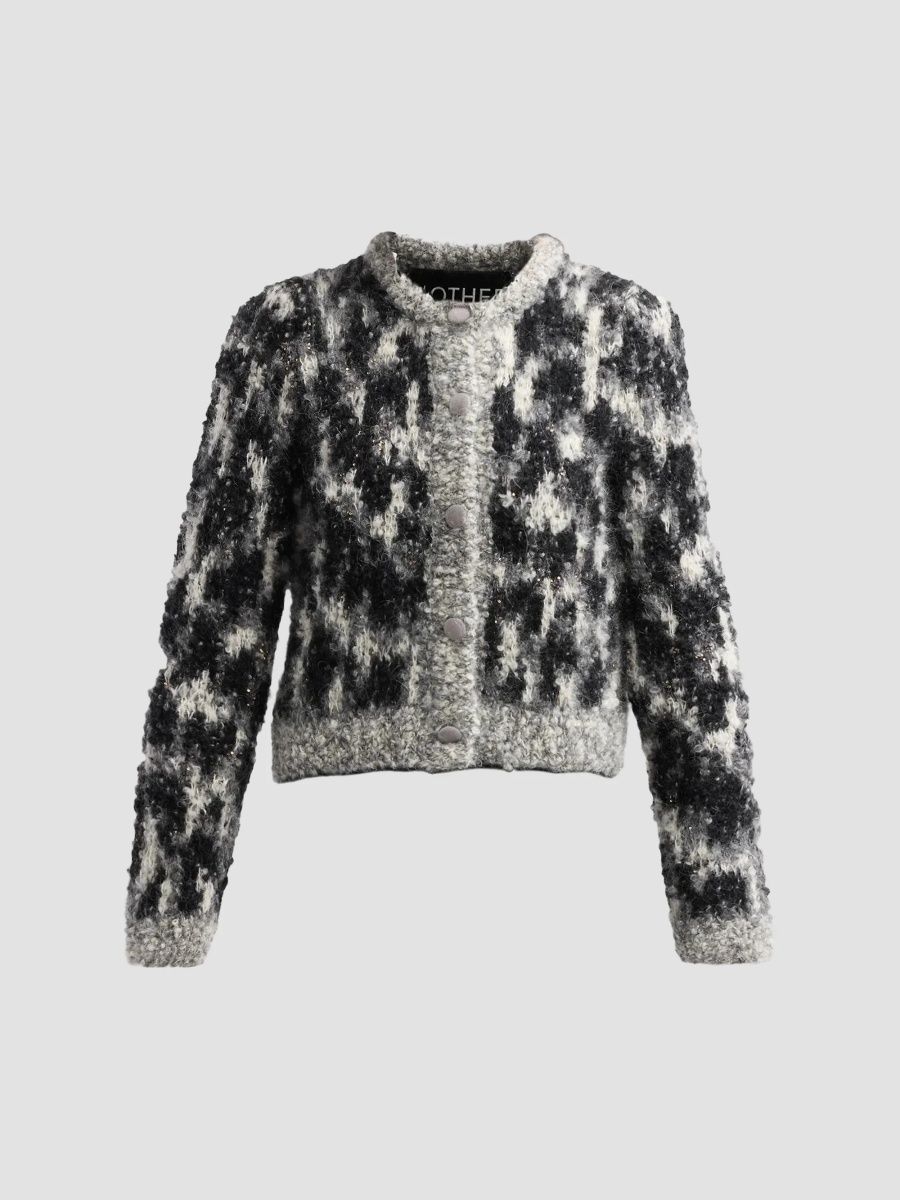 Mother Women's Mohair-Wool-Blend Crop Cardigan - Black Ivory Grey - Size XS