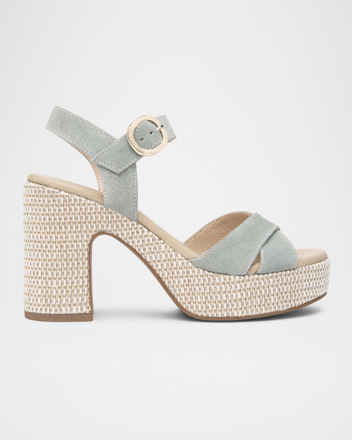 Suede Criss-Cross Strap Woven Platform Sandals