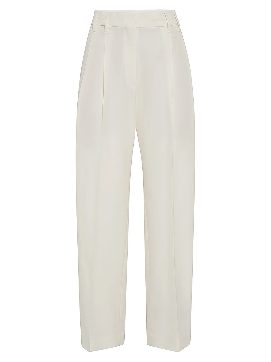 Women's Virgin Wool and Cotton Gabardine Slouchy Trousers - Panama - Size 14