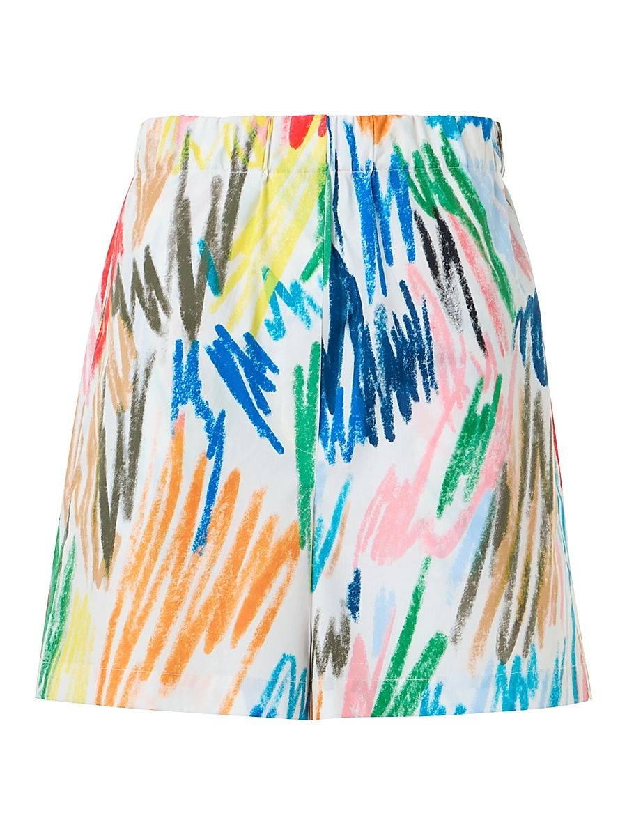 Women's Frey Abstract Poplin Elasticized Shorts - Cream Multi - Size 14