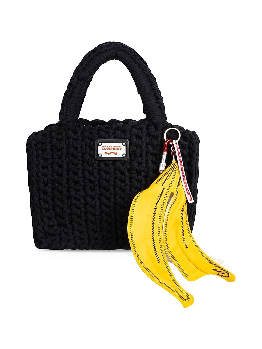 Men's Banana Peel Keychain Woven Bucket Bag - Black