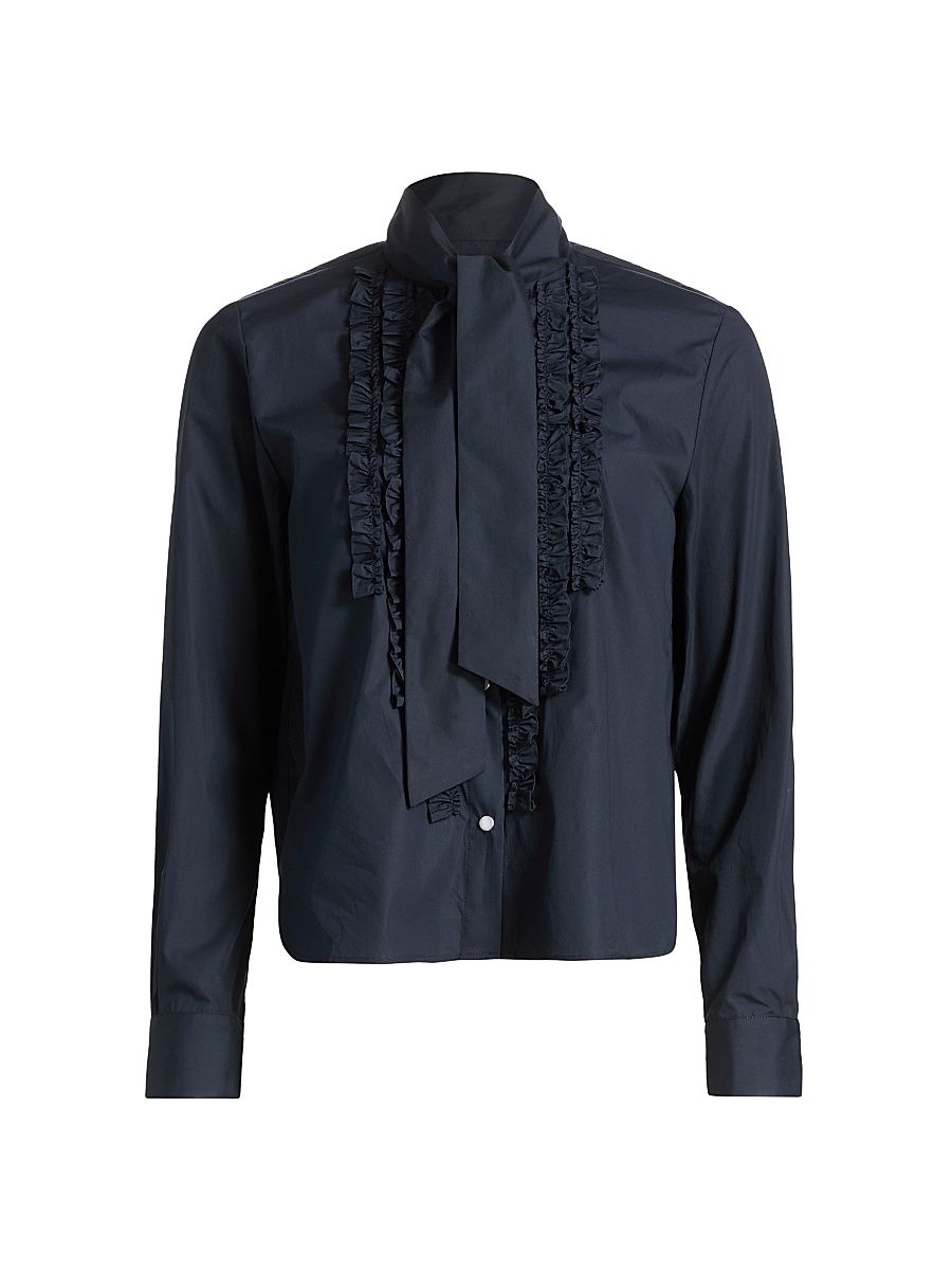 Women's Connor Ruffle Cotton Blouse - Midnight - Size Large