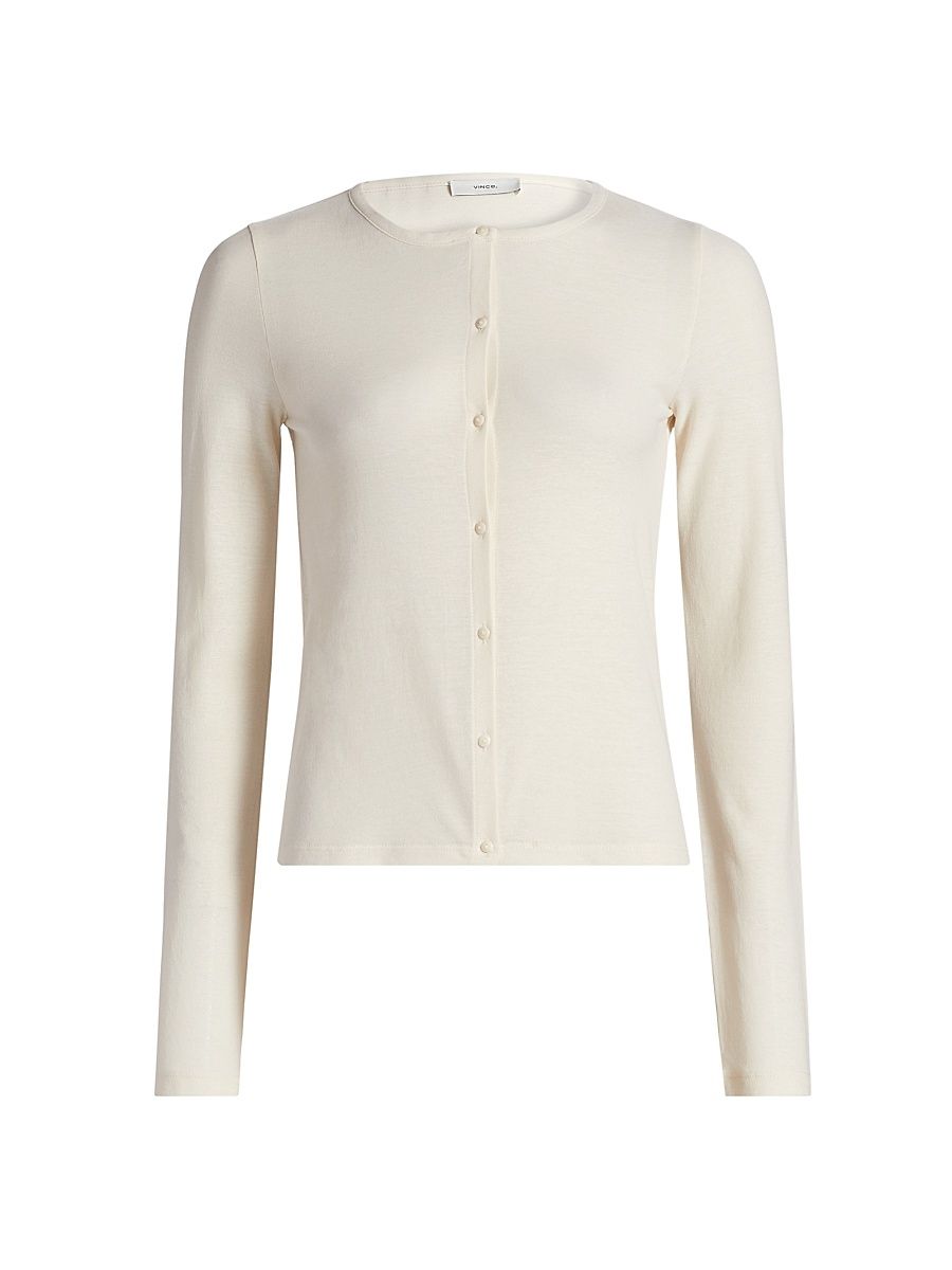 Women's Cotton Long-Sleeve Cardigan - Oat Shell - Size Medium