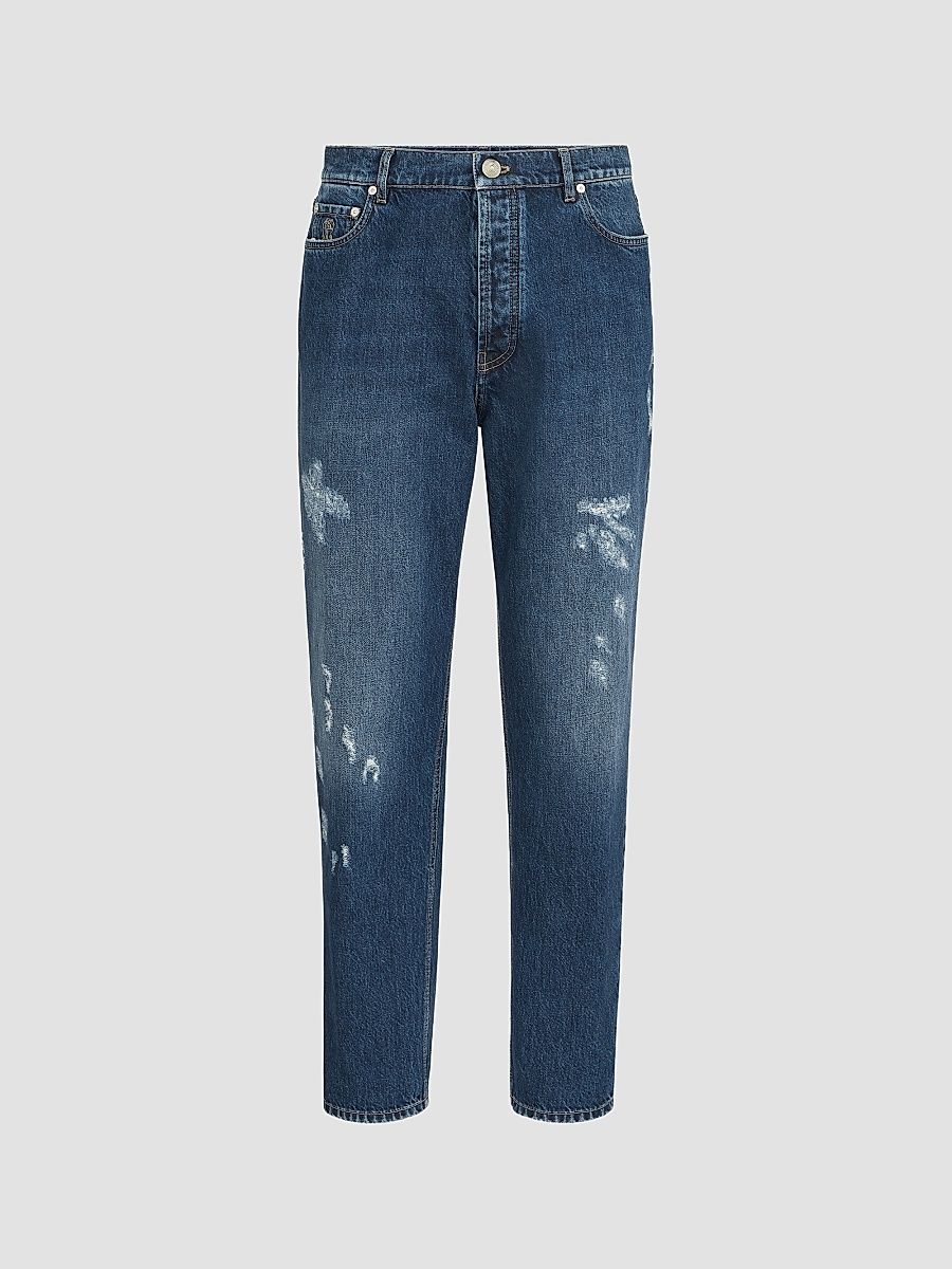 Men's Denim Iconic Fit Five-Pocket Jeans with Rips - Dark Denim - Size 40