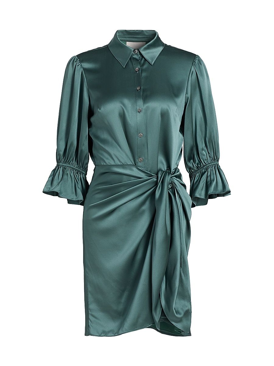 Women's Fabbie Silk Mini Shirtdress - Charcoal Teal - Size 4