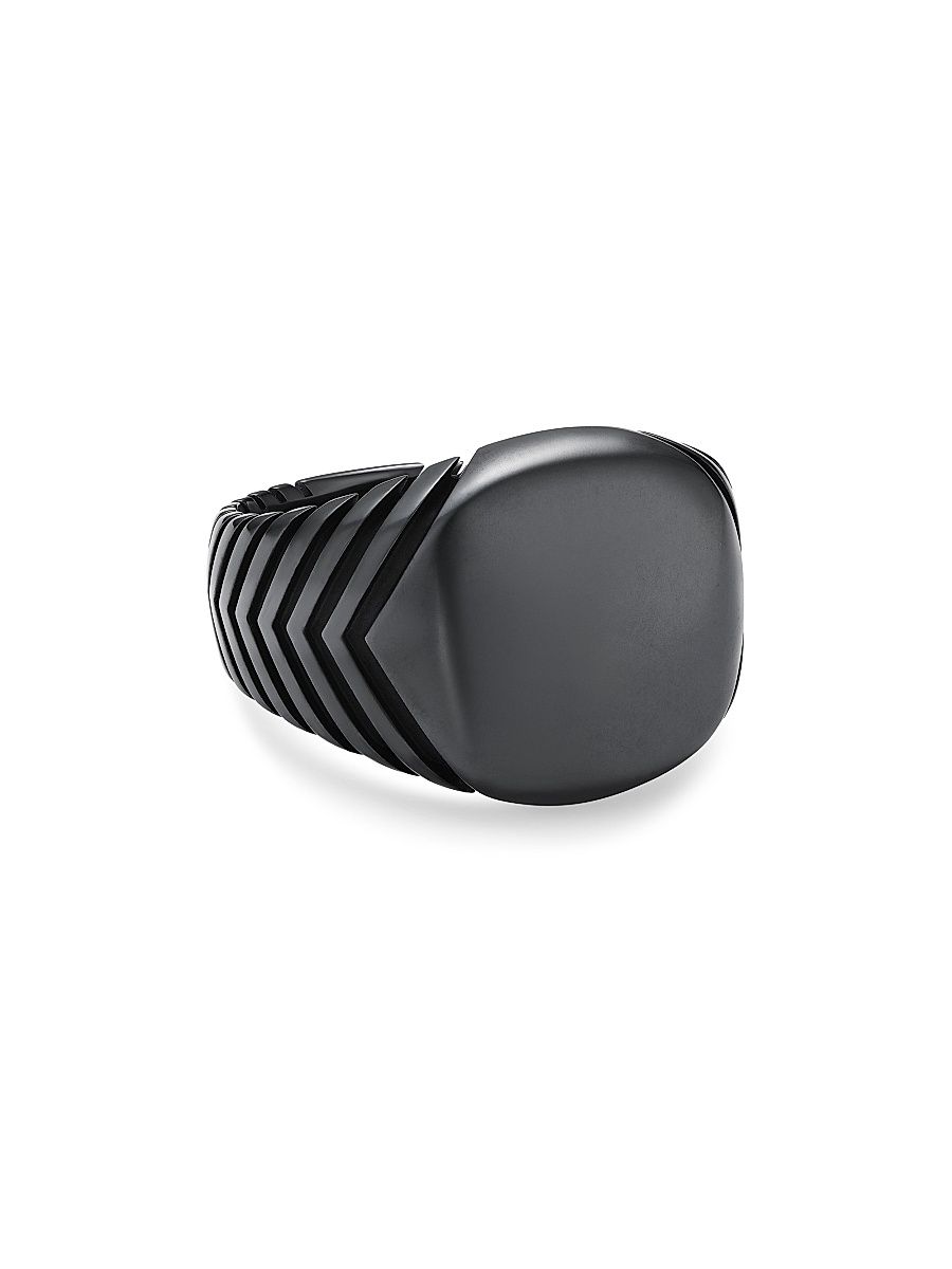 Men's Chevron Signet Ring in Black Titanium, 18MM - Black - Size 10