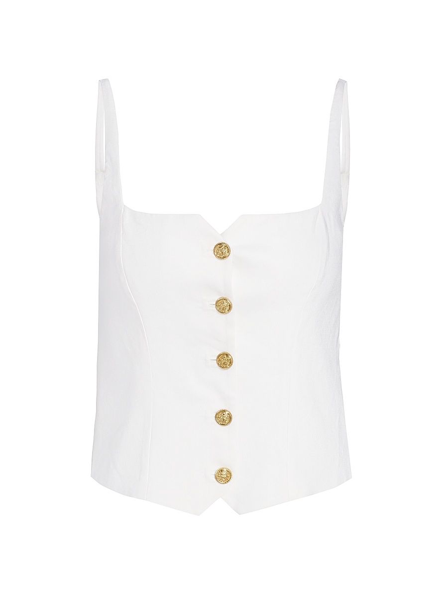 Women's Kelcey Linen-Blend Button-Front Cami Top - Off White - Size 0