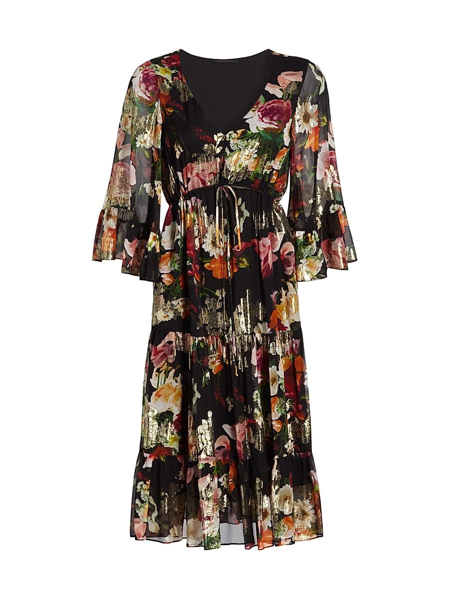 Women's Limone Floral Silk-Blend dress - Black Multi - Size Small