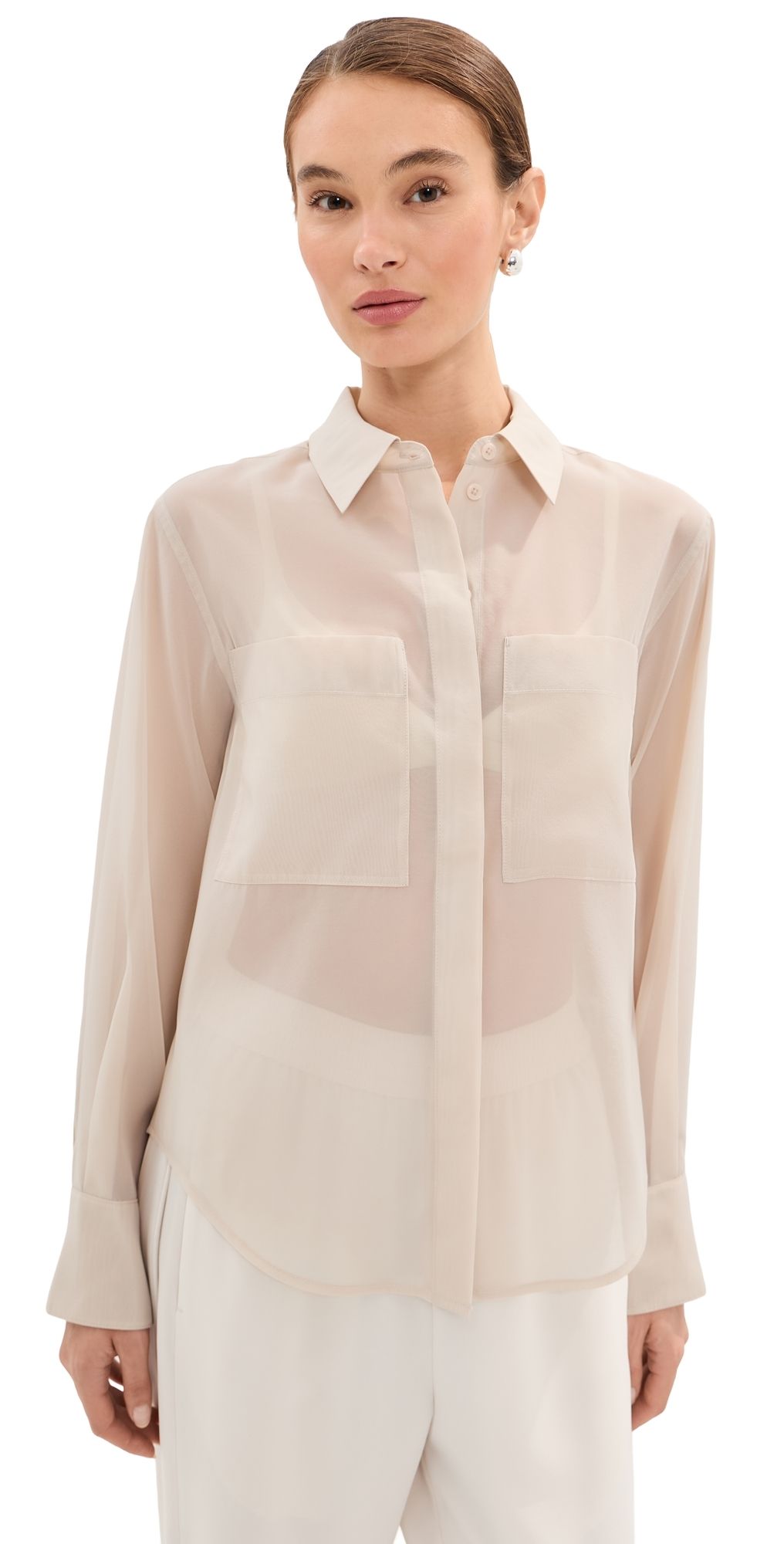 LE BOP Organza Button Down Ivory L