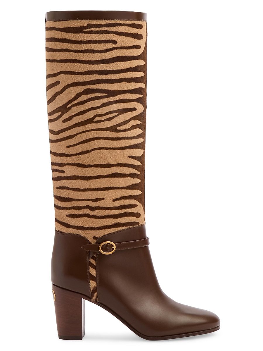 Women's Pattie 75MM Boots in Pony-Effect Calfskin - Beige - Size 12