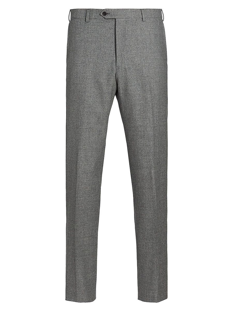 Men's Flat Front Wool-Cotton Trousers - Light Grey - Size 32