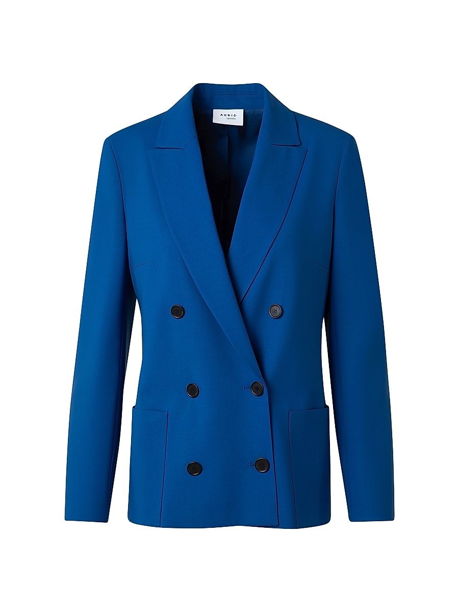 Women's Wool Double-Breasted Blazer - Royal - Size 12