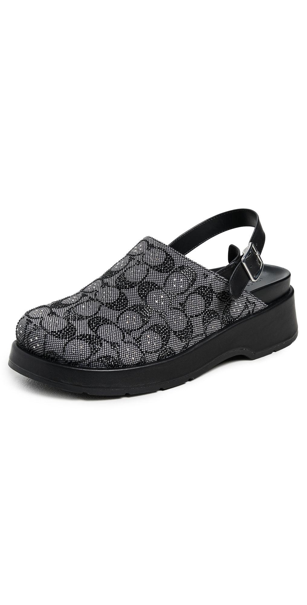 Coach Sculpted Crystal Signature Jacquard Clogs Black 6
